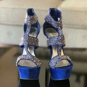 Royal blue , silver studded heels